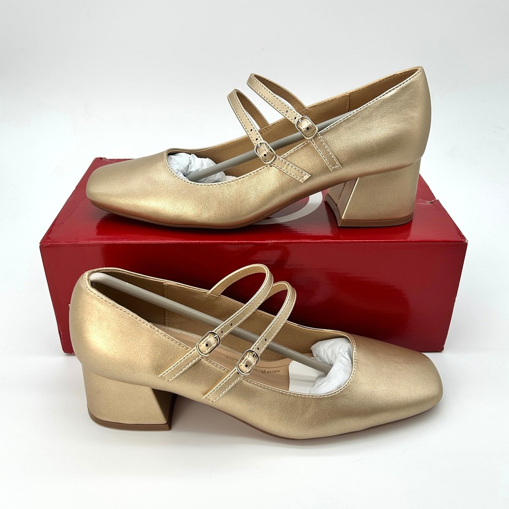 Mary Jane Pumps Journee Collection Nally Womens Size 9.5 Gold‎ Block Heel NEW